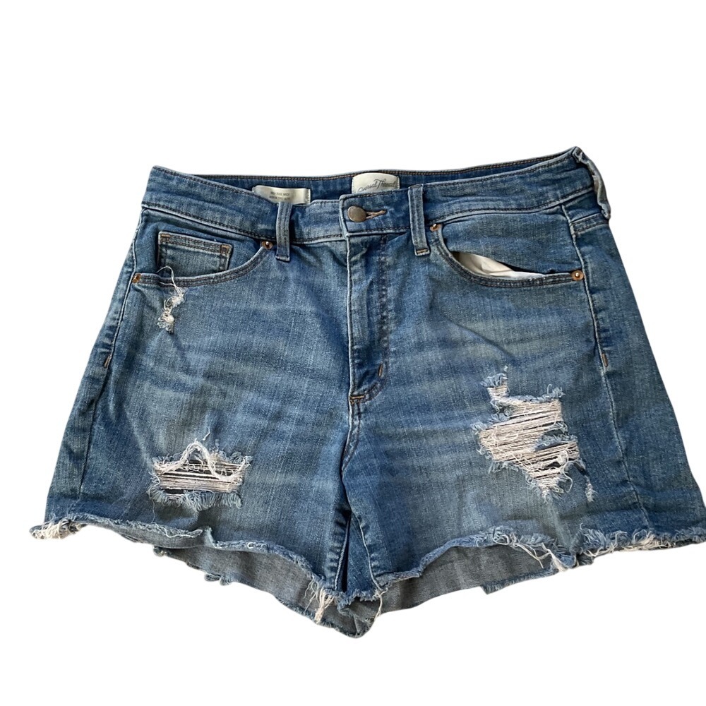 Universal Thread High Rise Midi‎ Distressed Denim Shorts Blue Womens 10/30